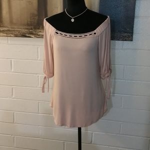 Cable and Gauge off the shoulder Light Pink blouse